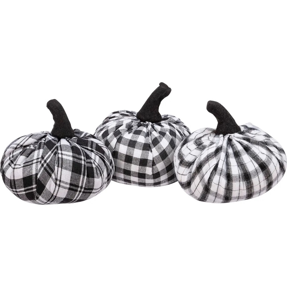Primitives by Kathy Black and White Plaid Fall Fabric Pumpkins (Set of 3)